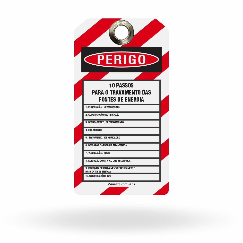Etiqueta de Bloqueio LOTO "Perigo: Não Ligue - 10 Passos" (Embalagem com 14 unidades)