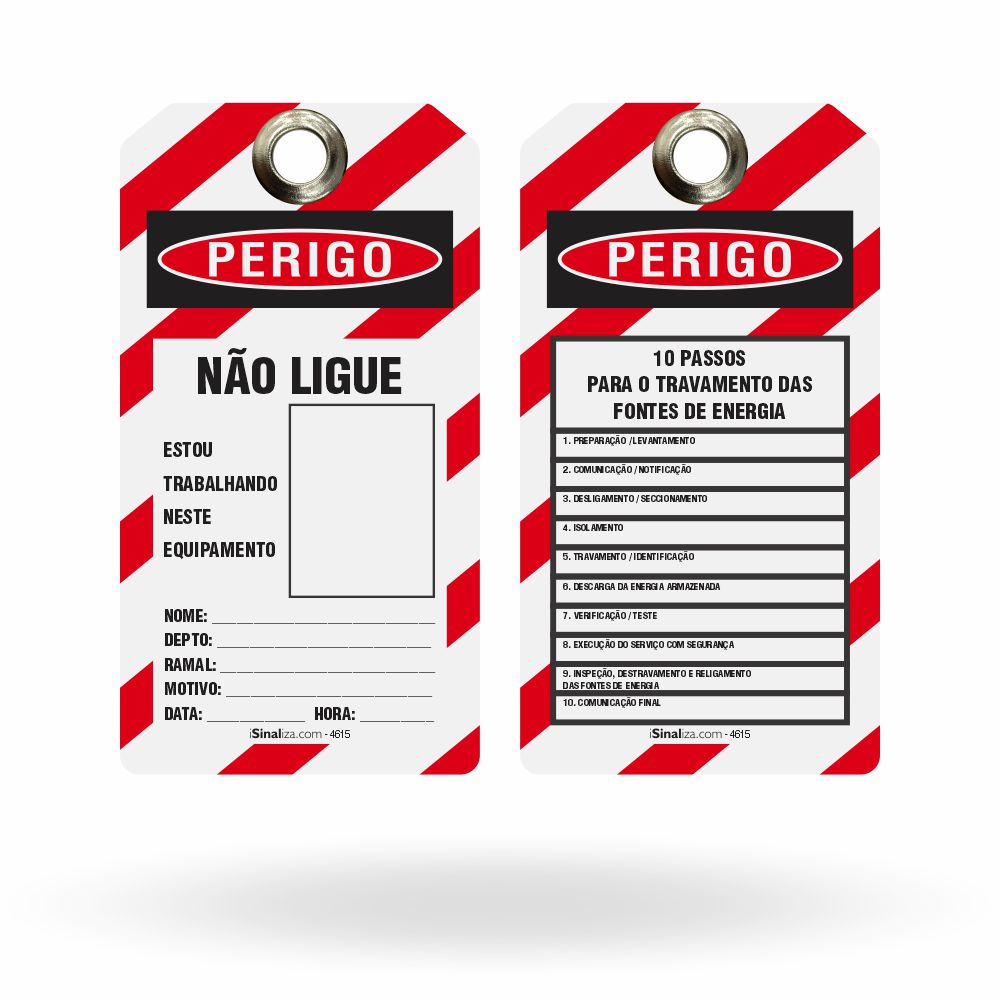 Etiqueta de Bloqueio LOTO "Perigo: Não Ligue - 10 Passos" (Embalagem com 14 unidades)