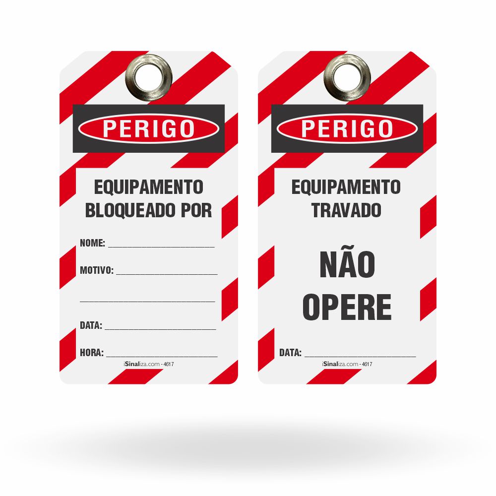 Etiqueta de Bloqueio LOTO "Perigo: Não Opere - Equipamento Bloqueado Por" (Embalagem com 14 unidades)