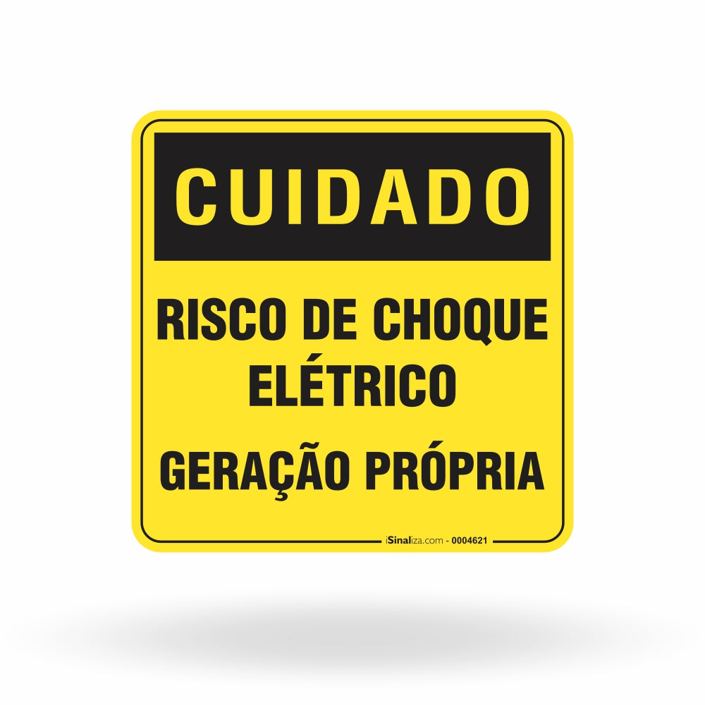 Placa Cuidado - "Choque Elétrico - Geração Própria" RGE/CPFL - Alumínio (ACM) - 13x13 cm