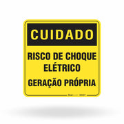 Placa Cuidado - "Choque Elétrico - Geração Própria" RGE/CPFL - Alumínio (ACM) - 13x13 cm