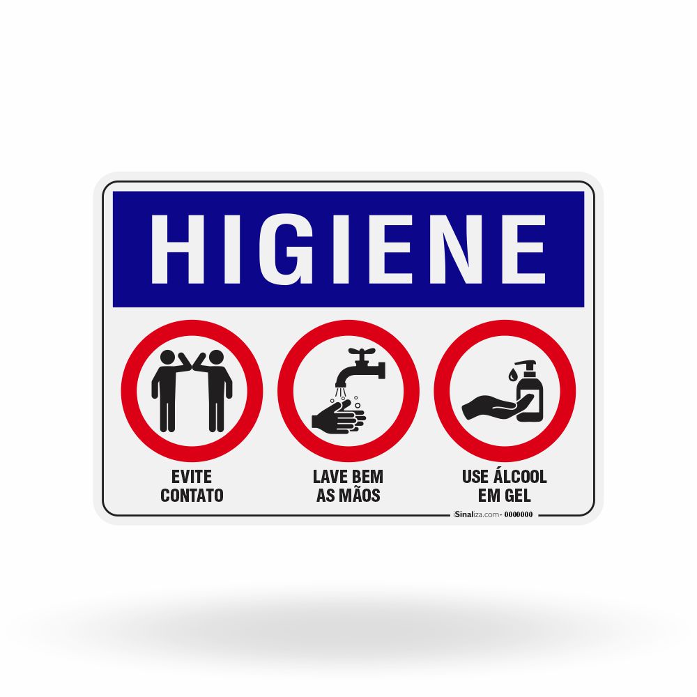 Placa Higiene - Evite Contato, Lave Bem as Mãos, Use Álcool em Gel