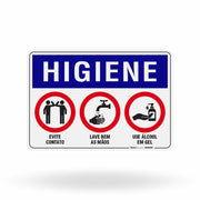 Placa Higiene - Evite Contato, Lave Bem as Mãos, Use Álcool em Gel