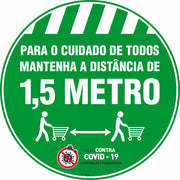 Adesivo De Piso Mantenha A Distância De 1,5 Metro Verde - 40x40cm (5 und)