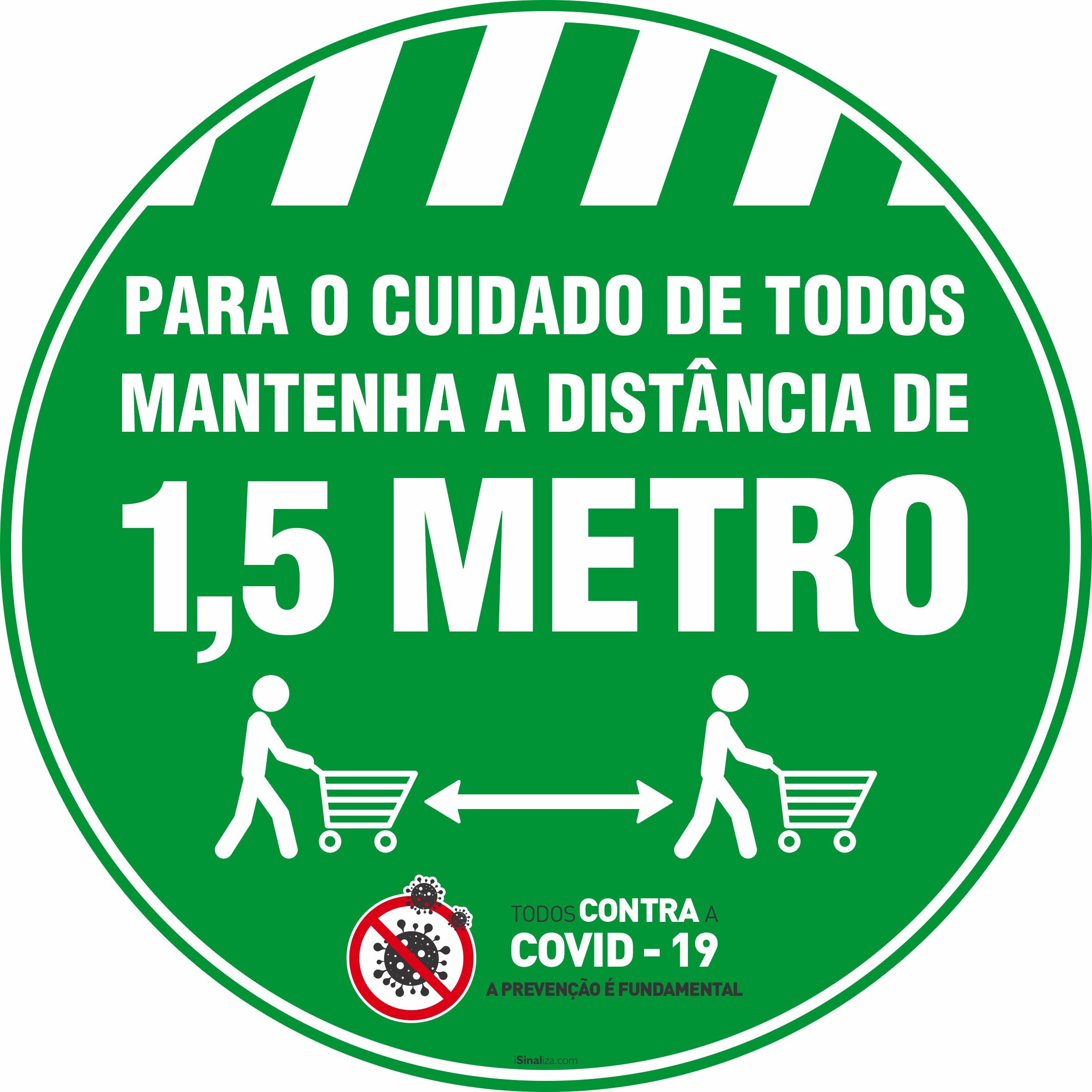 Adesivo De Piso Mantenha A Distância De 1,5 Metro Verde - 40x40cm (5 und)