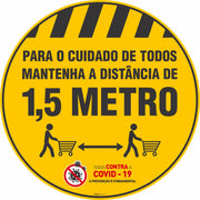Adesivo De Piso Mantenha A Distância De 1,5 Metro Amarelo - 40x40cm (5 und)