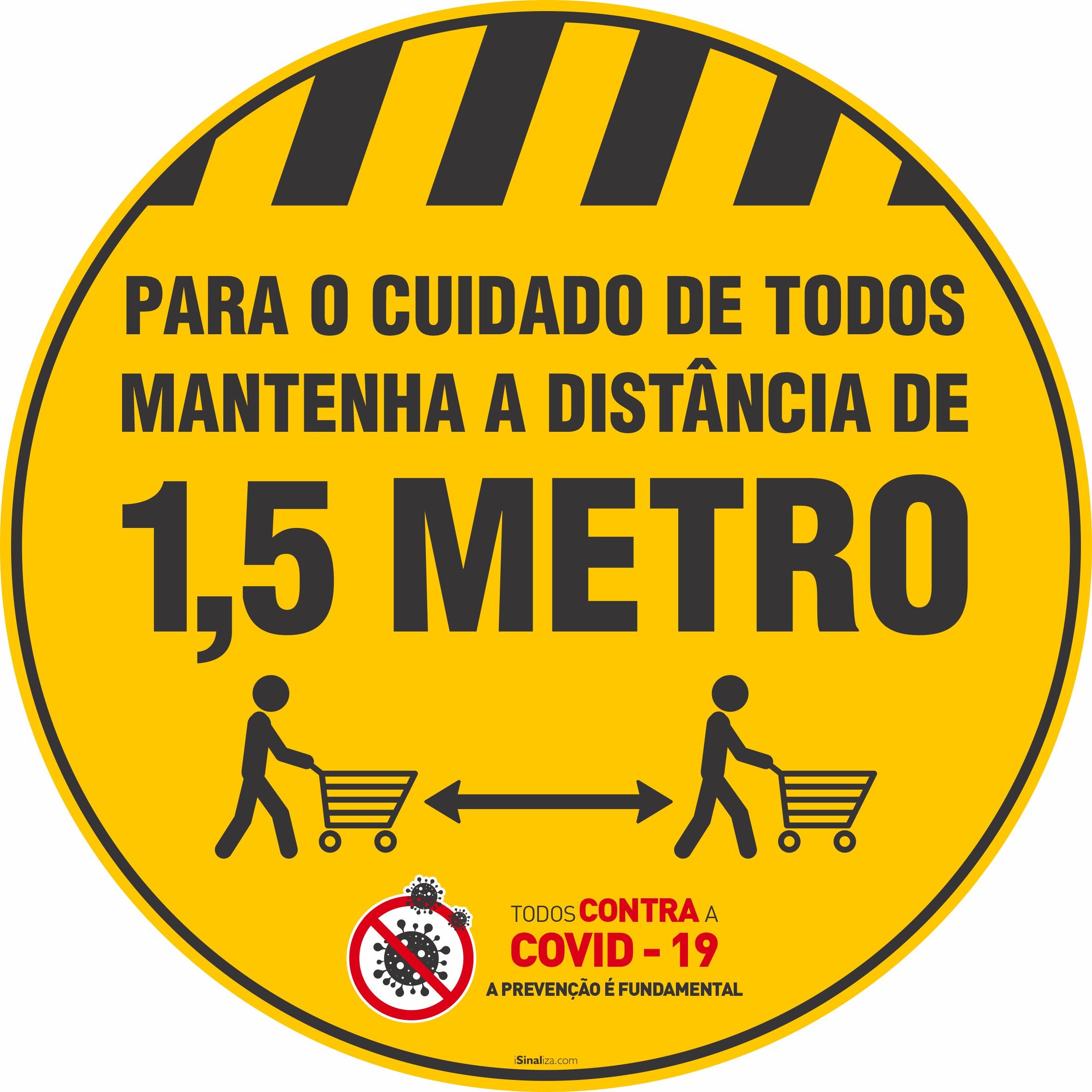 Adesivo De Piso Mantenha A Distância De 1,5 Metro Amarelo - 40x40cm (5 und)