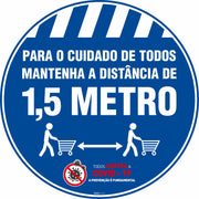 Adesivo De Piso Mantenha A Distância De 1,5 Metro Azul - 40x40cm (5 und)
