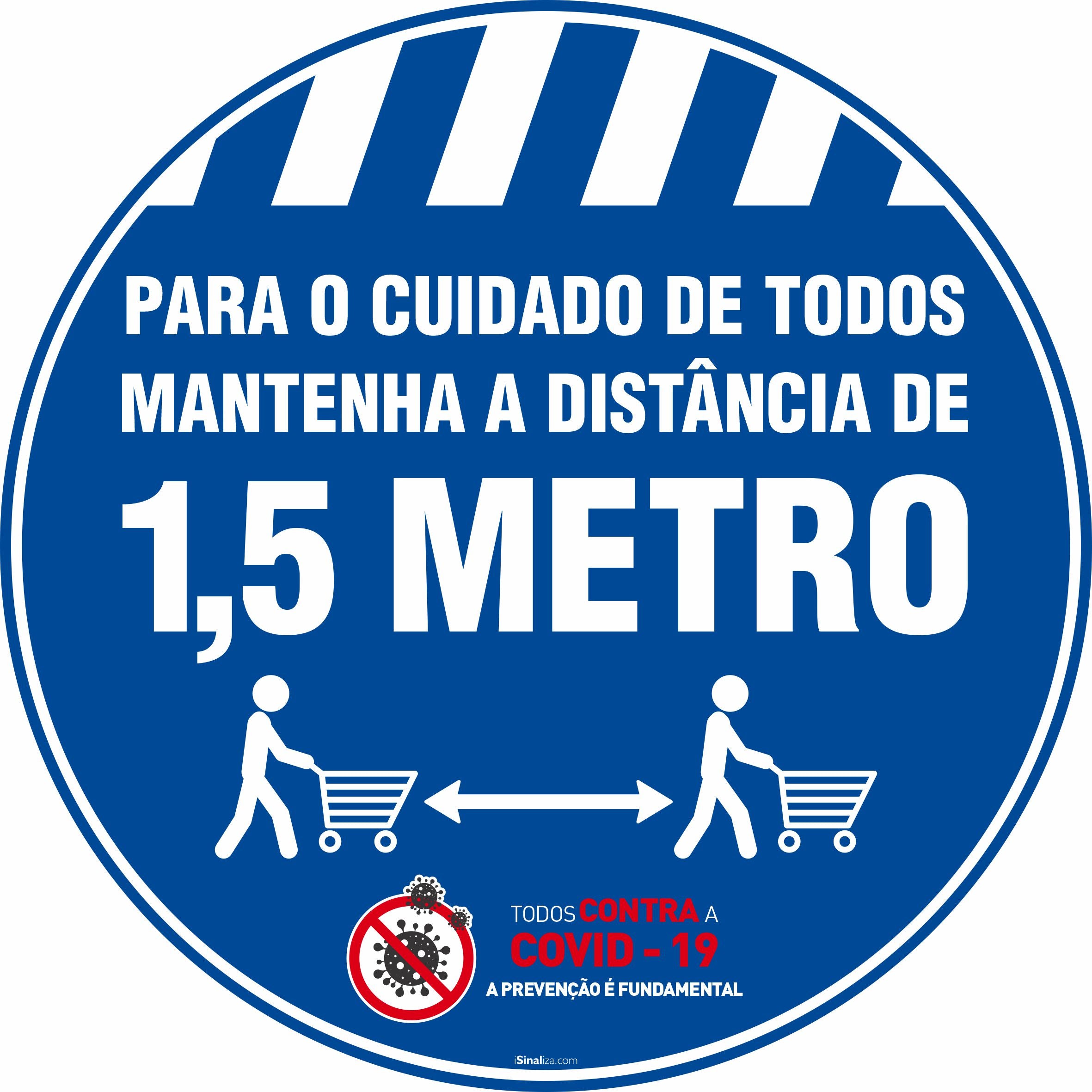 Adesivo De Piso Mantenha A Distância De 1,5 Metro Azul - 40x40cm (5 und)