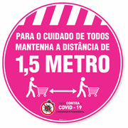 Adesivo De Piso Mantenha A Distância De 1,5 Metro Rosa - 40x40cm (5 und)