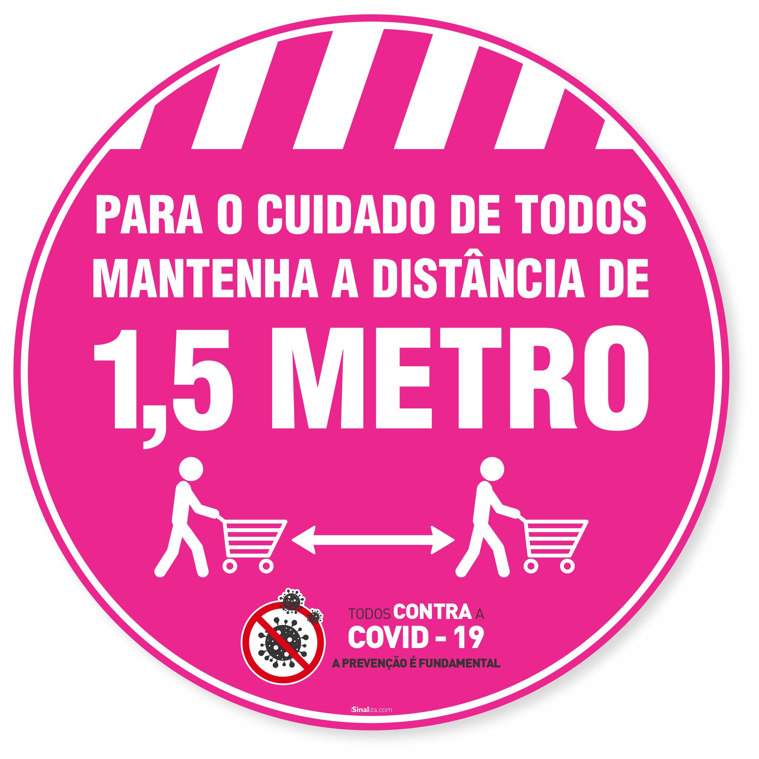 Adesivo De Piso Mantenha A Distância De 1,5 Metro Rosa - 40x40cm (5 und)