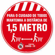 Adesivo De Piso Mantenha A Distância De 1,5 Metro Vermelho - 40x40cm (5 und)