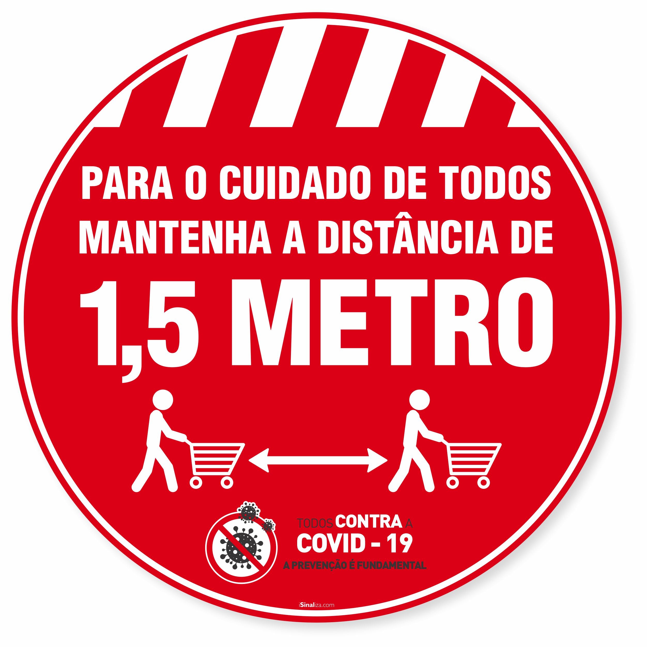 Adesivo De Piso Mantenha A Distância De 1,5 Metro Vermelho - 40x40cm (5 und)