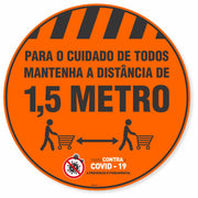 Adesivo De Piso Mantenha A Distância De 1,5 Metro Laranja - 40x40cm (5 und)