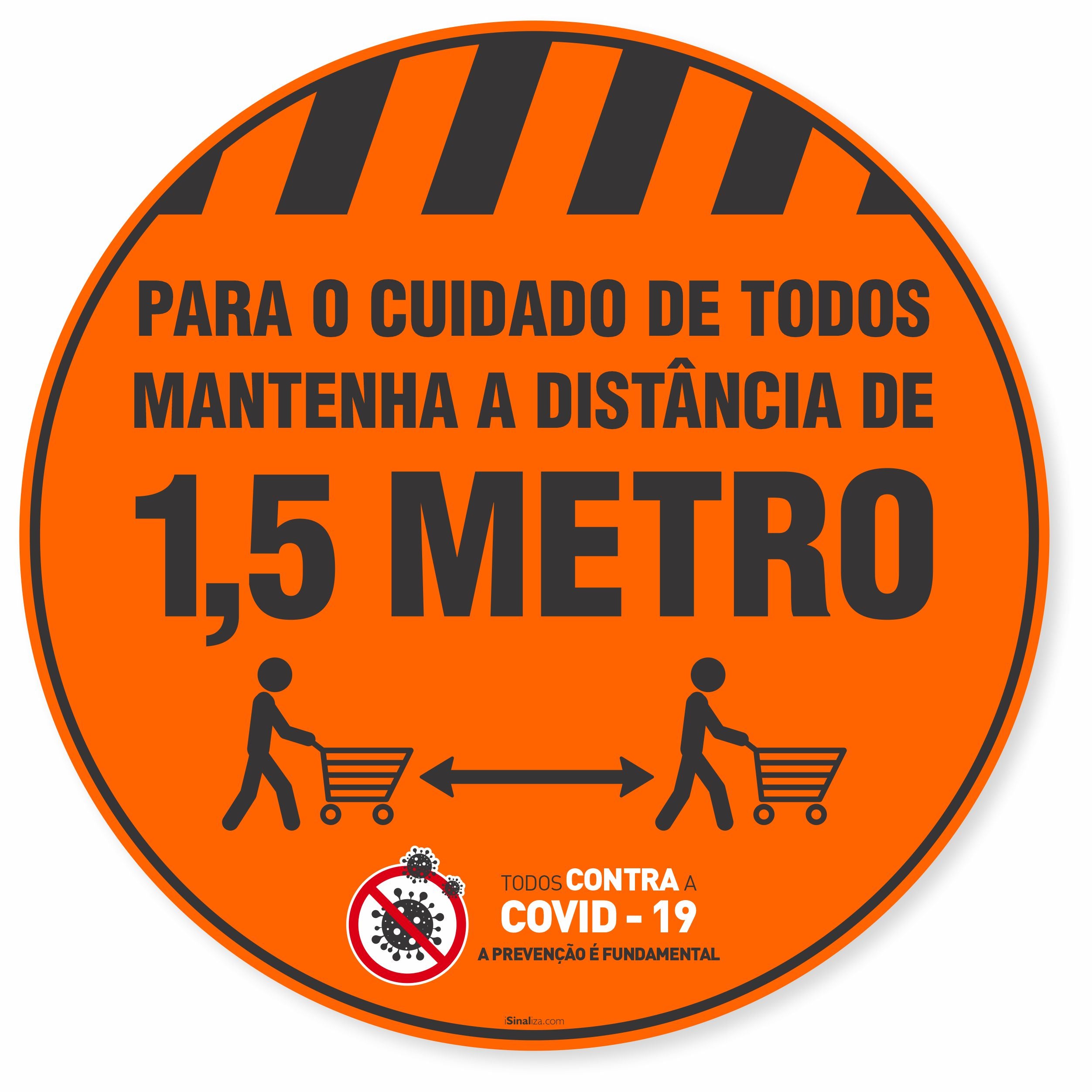Adesivo De Piso Mantenha A Distância De 1,5 Metro Laranja - 40x40cm (5 und)