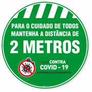 Adesivo De Piso Mantenha A Distância De 2 Metros Verde - 40x40cm (5 und)