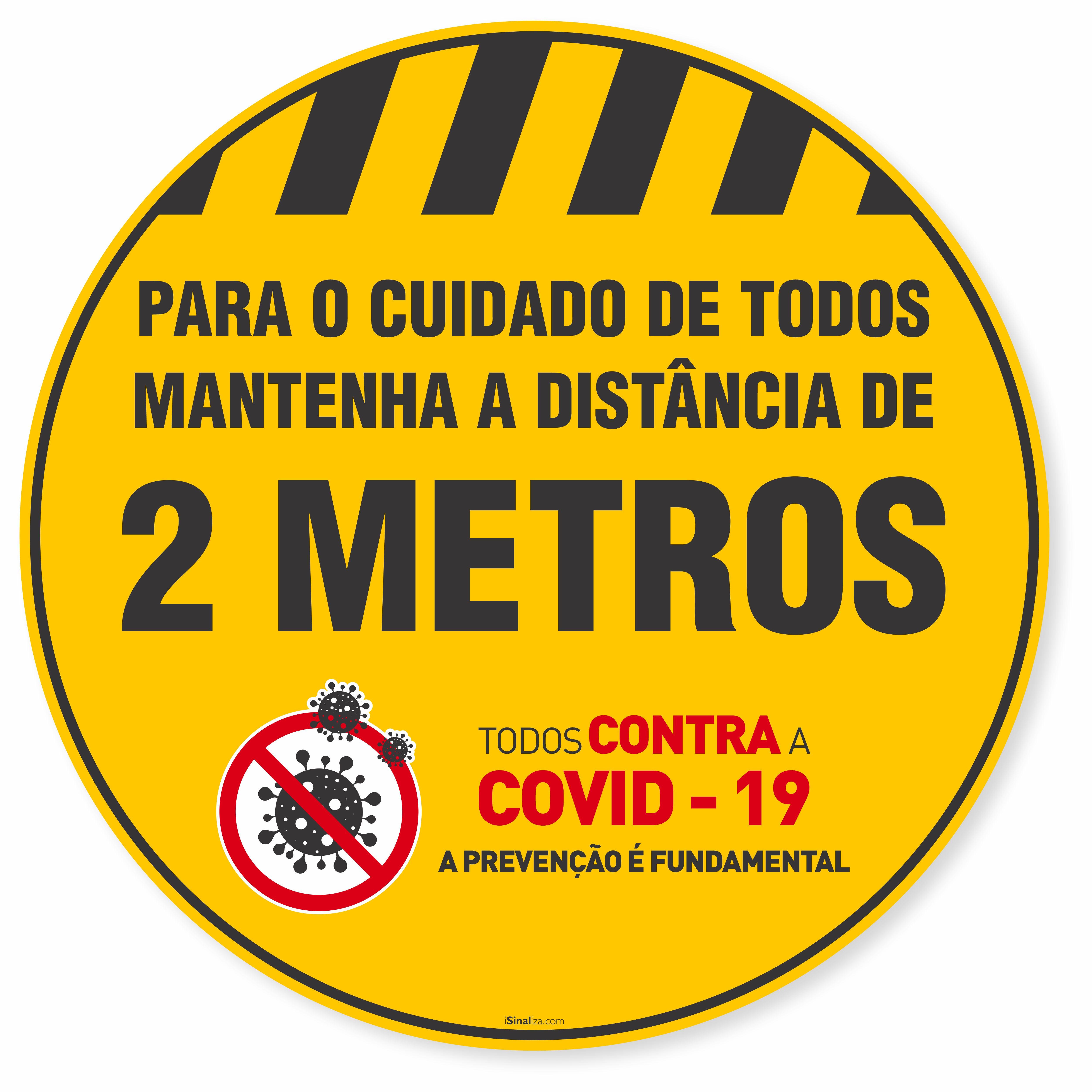 Adesivo De Piso Mantenha A Distância De 2 Metros Amarelo - 40x40cm (5 und)