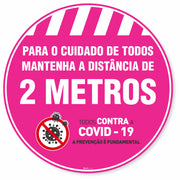 Adesivo De Piso Mantenha A Distância De 2 Metros Rosa - 40x40cm (5 und)