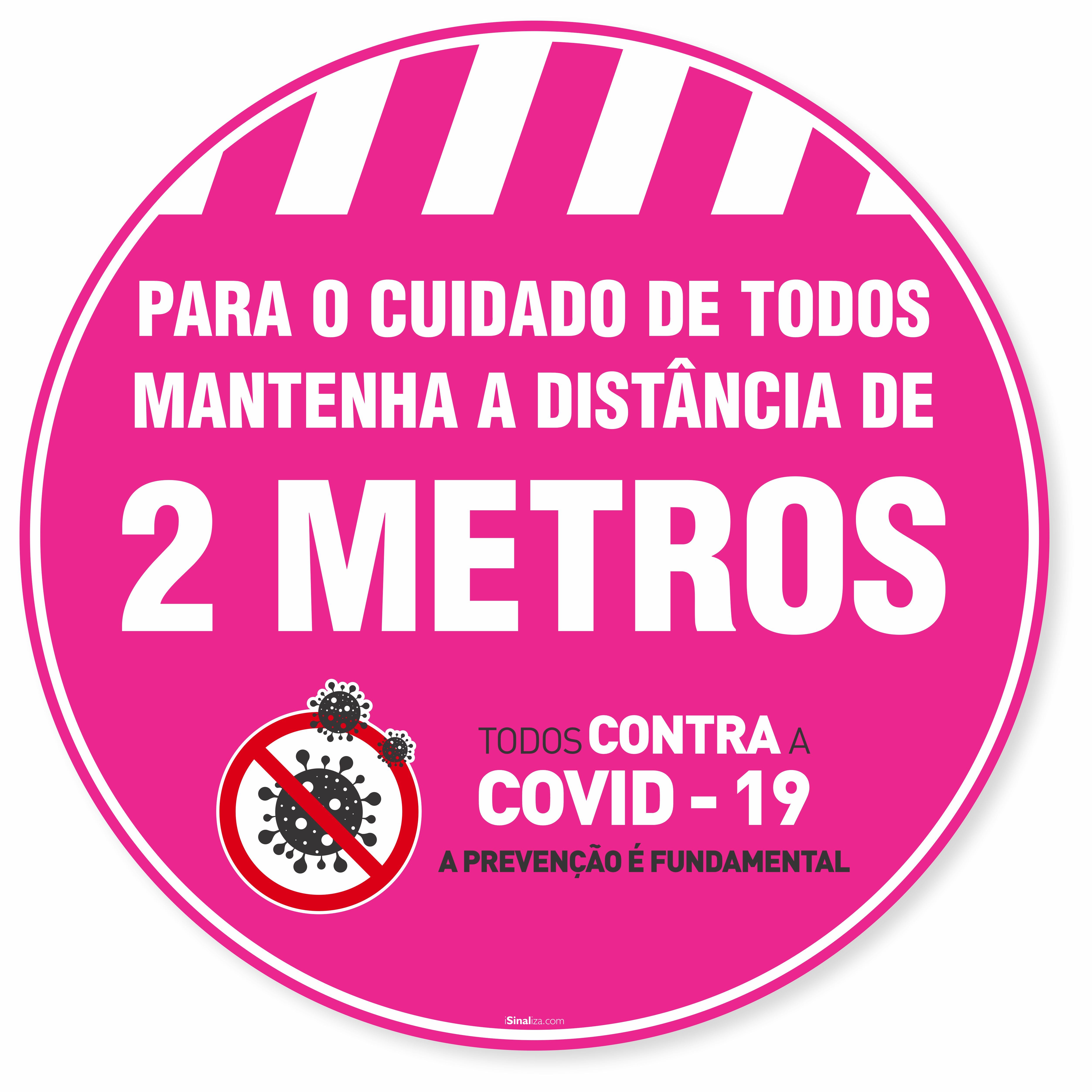 Adesivo De Piso Mantenha A Distância De 2 Metros Rosa - 40x40cm (5 und)