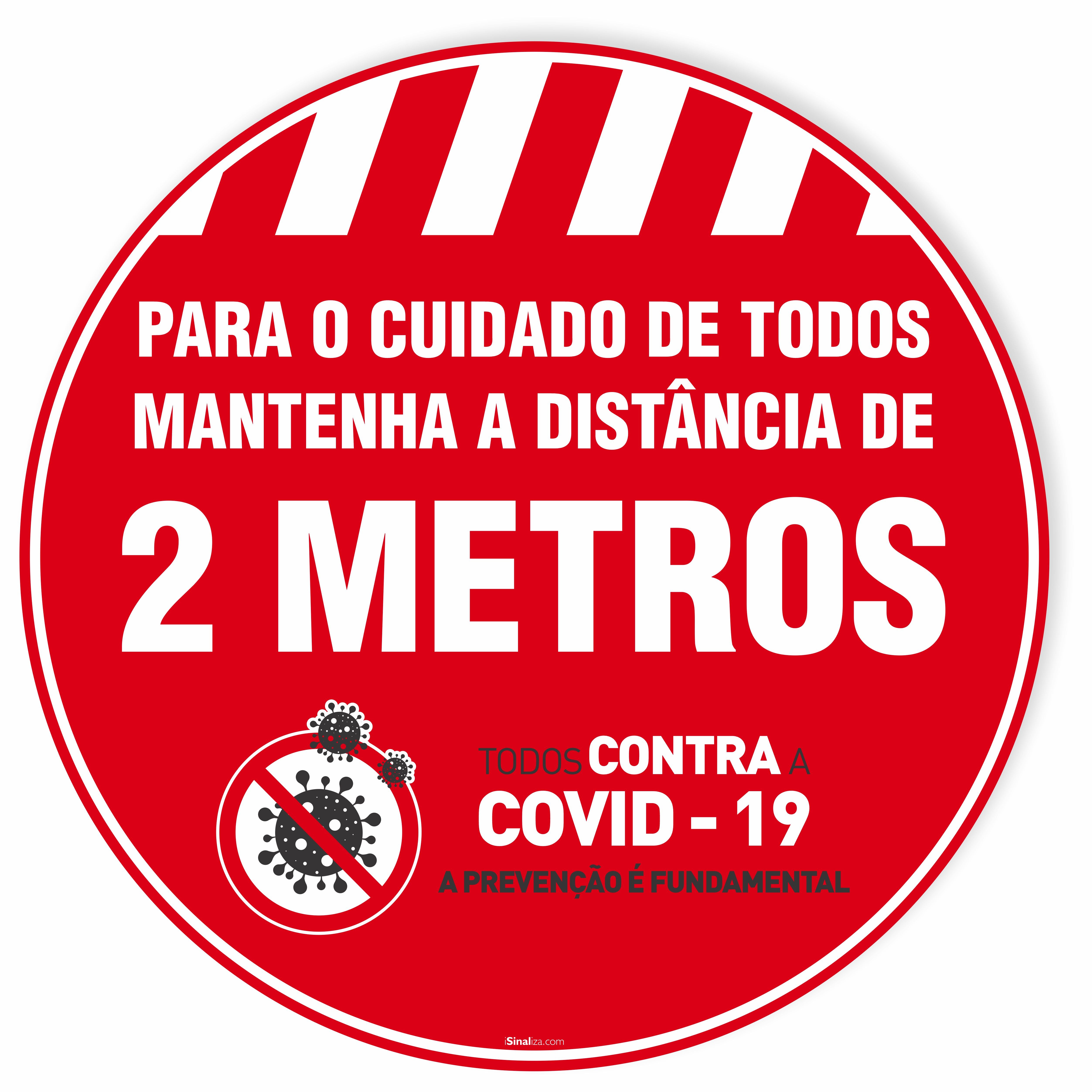Adesivo De Piso Mantenha A Distância De 2 Metros Vermelho - 40x40cm (5 und)