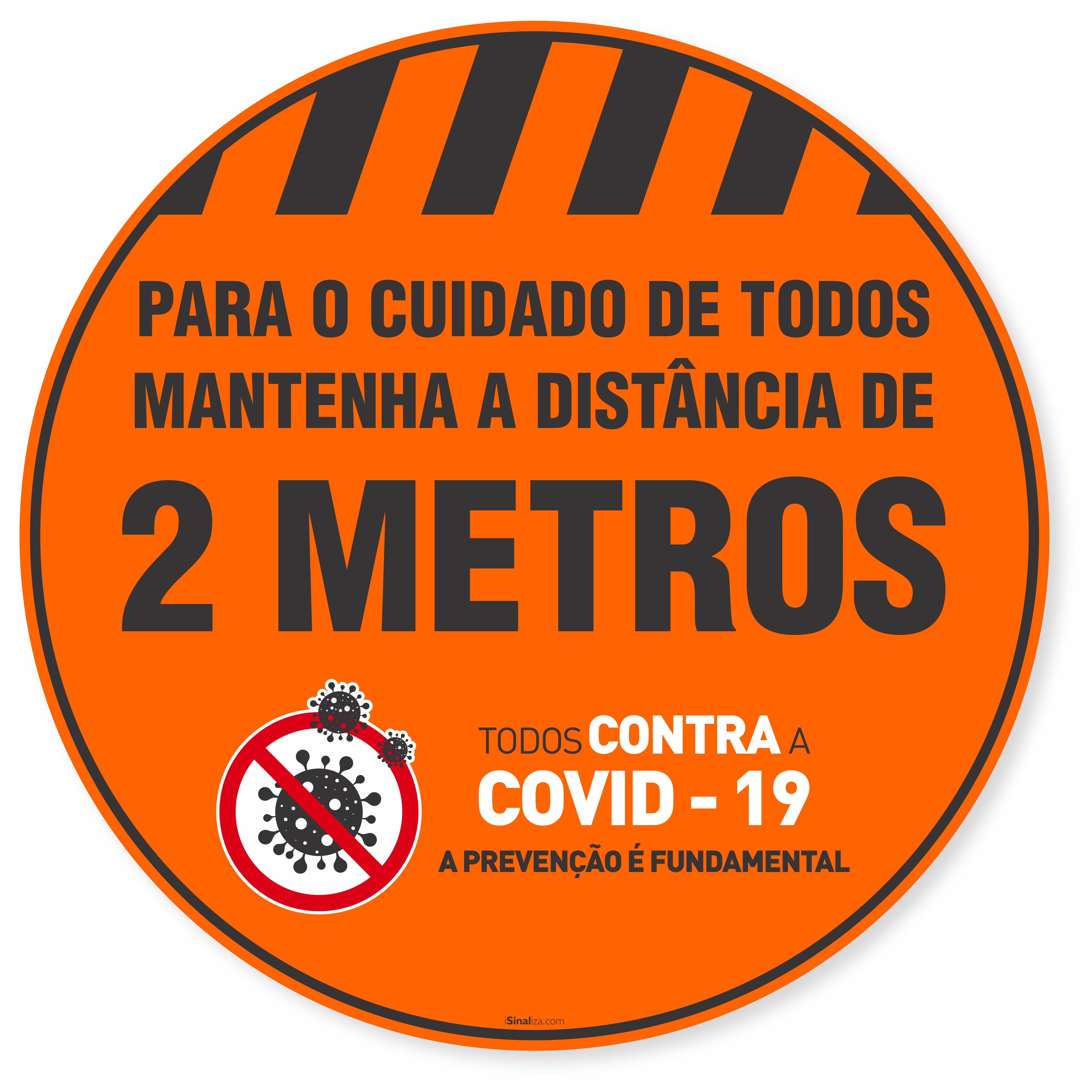 Adesivo De Piso Mantenha A Distância De 2 Metros Laranja - 40x40cm (5 und)