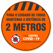 Adesivo De Piso Mantenha A Distância De 2 Metros Laranja - 40x40cm (5 und)