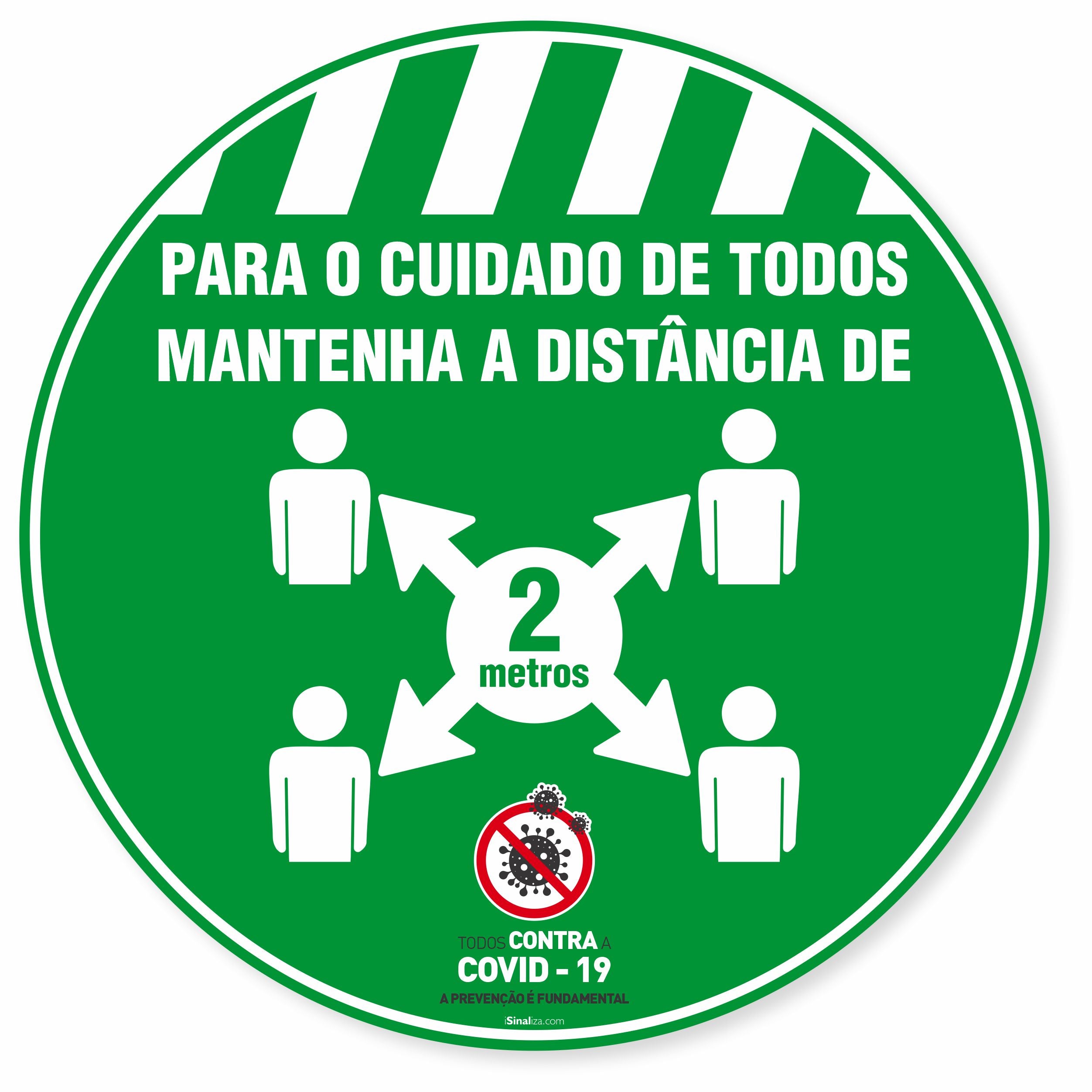 Adesivo De Piso Para O Cuidado De Todos Distância De 2 Metros Verde - 40x40cm (5 und)