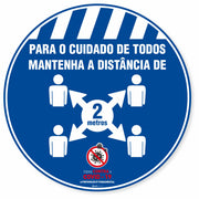 Adesivo De Piso Para O Cuidado De Todos Distância De 2 Metros Azul - 40x40cm (5 und)