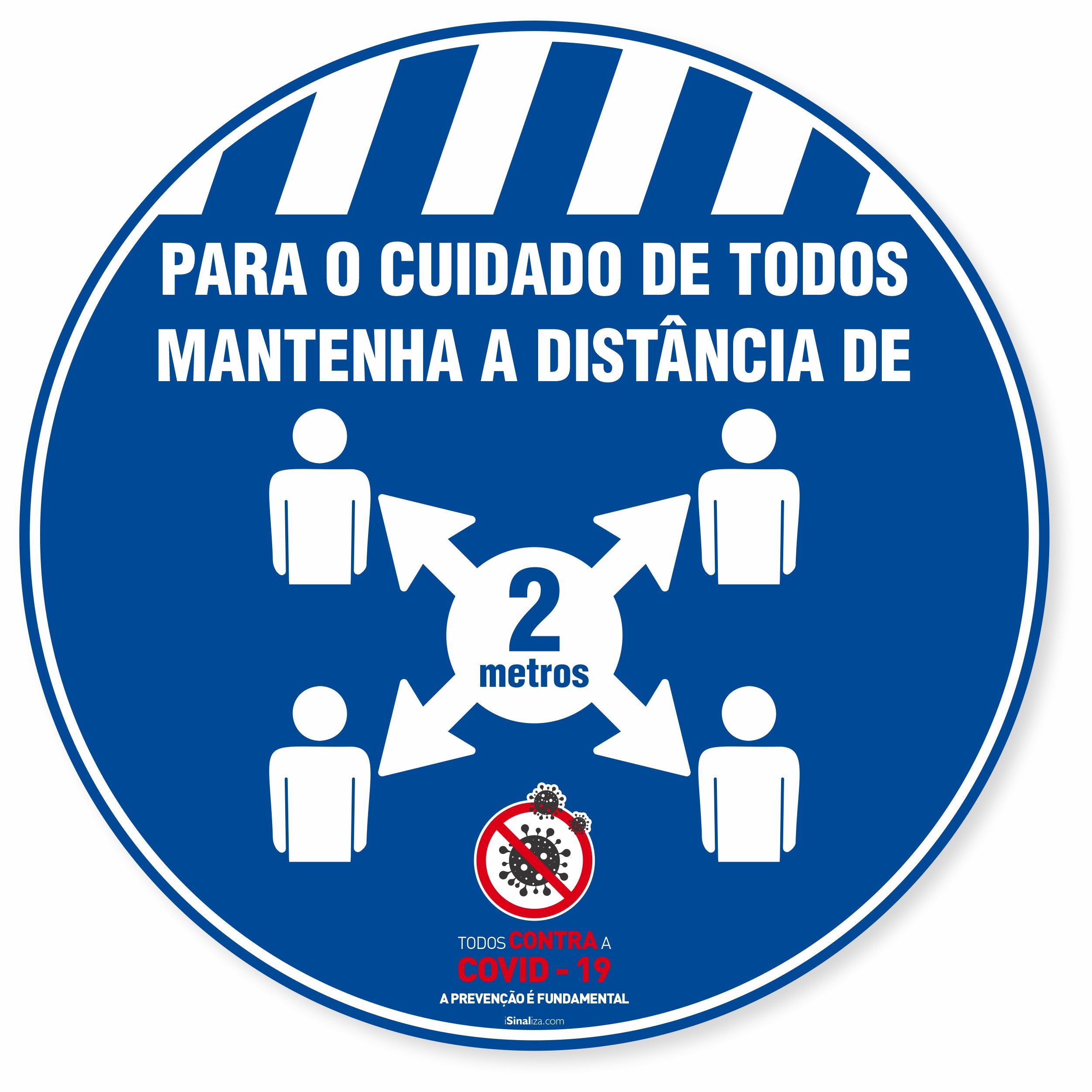 Adesivo De Piso Para O Cuidado De Todos Distância De 2 Metros Azul - 40x40cm (5 und)