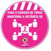 Adesivo De Piso Para O Cuidado De Todos Distância De 2 Metros Rosa - 40x40cm (5 und)