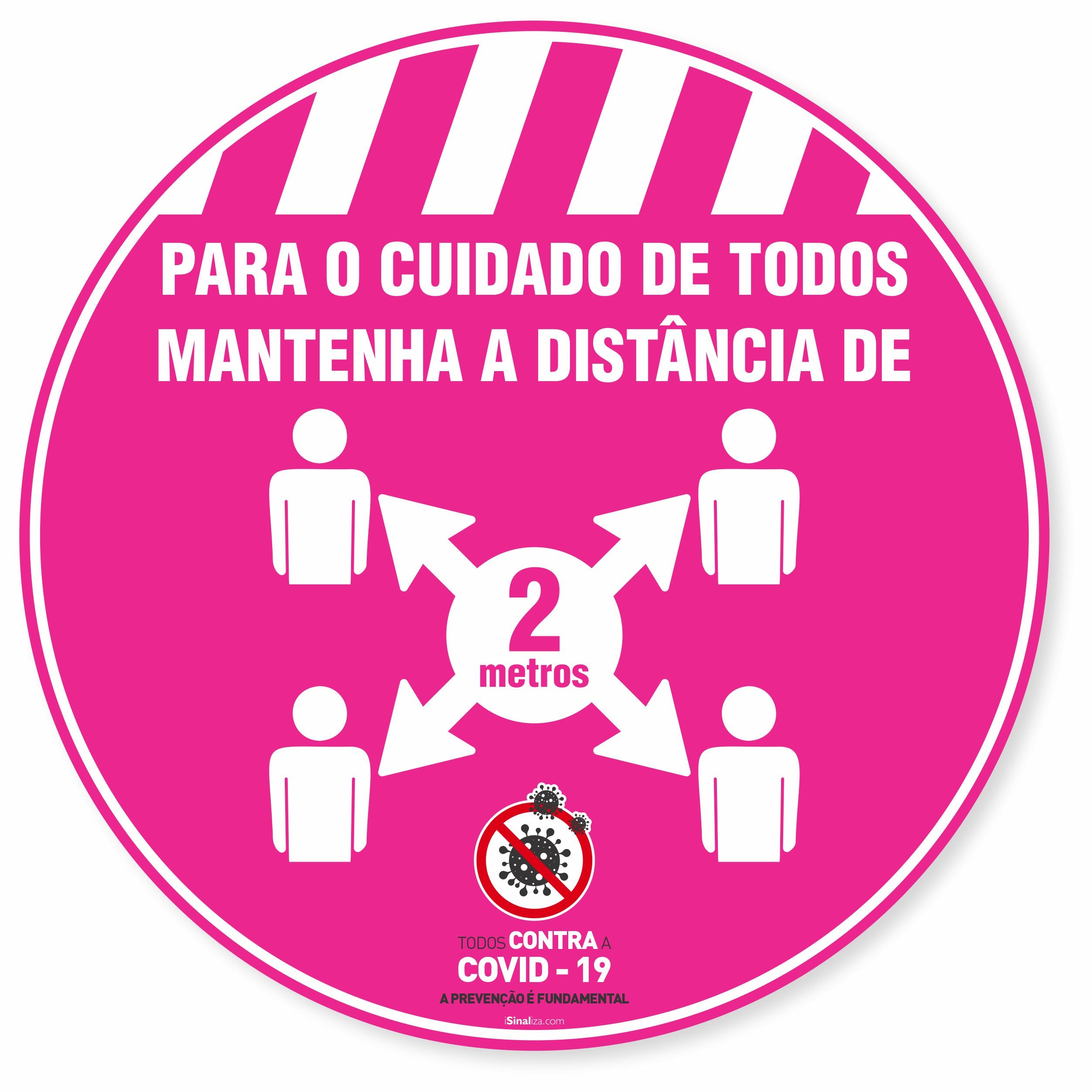 Adesivo De Piso Para O Cuidado De Todos Distância De 2 Metros Rosa - 40x40cm (5 und)