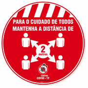 Adesivo De Piso Para O Cuidado De Todos Distância De 2 Metros Vermelho - 40x40cm (5 und)