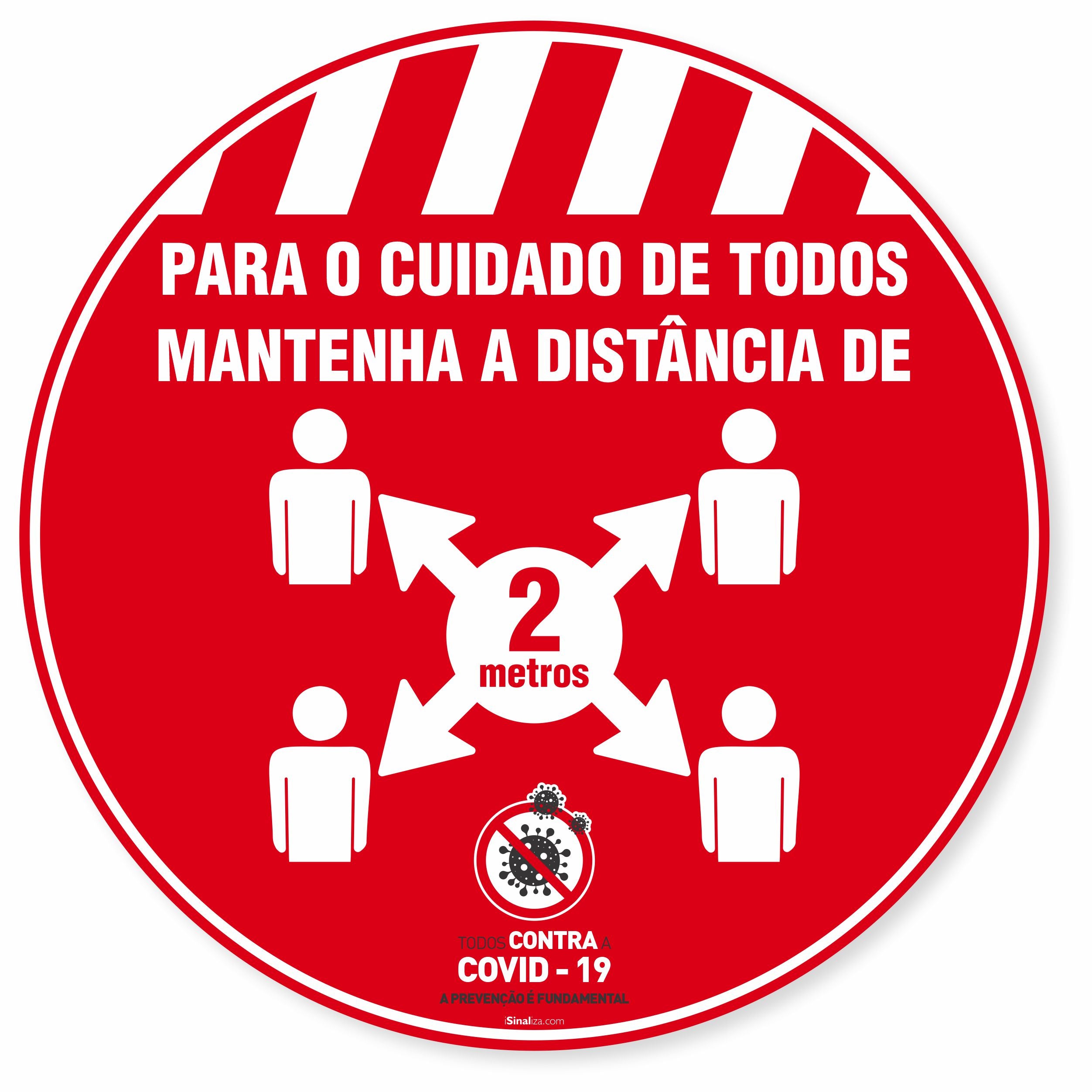 Adesivo De Piso Para O Cuidado De Todos Distância De 2 Metros Vermelho - 40x40cm (5 und)