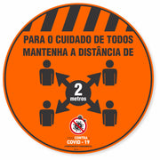 Adesivo De Piso Para O Cuidado De Todos Distância De 2 Metros Laranja - 40x40cm (5 und)