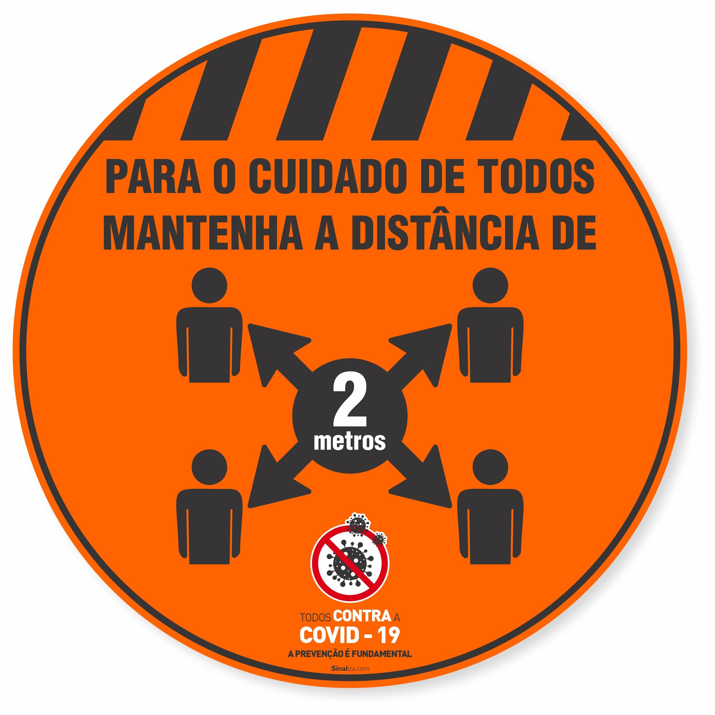 Adesivo De Piso Para O Cuidado De Todos Distância De 2 Metros Laranja - 40x40cm (5 und)