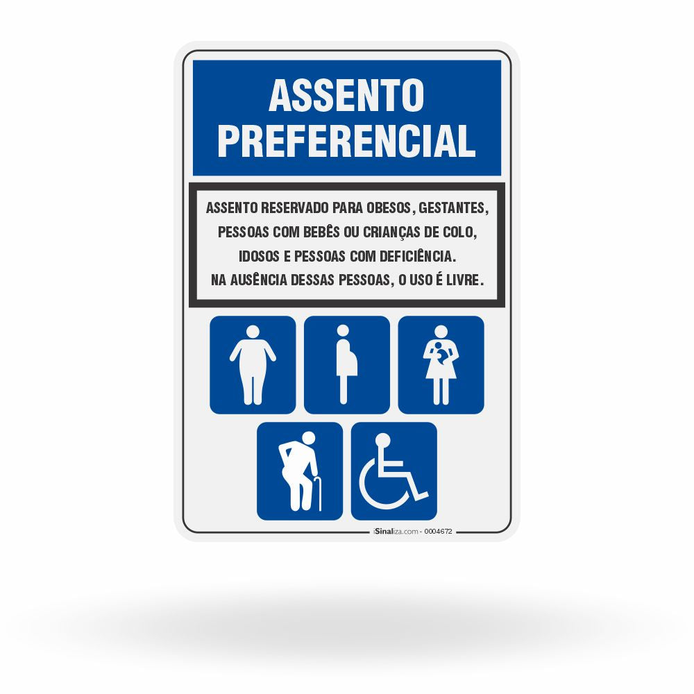 Placa de Sinalização "Assento Preferencial" Vertical