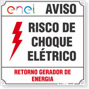 Placa Aviso Risco De Choque Elétrico Retorno Gerador De Energia (Padrão Enel - 15x15cm)