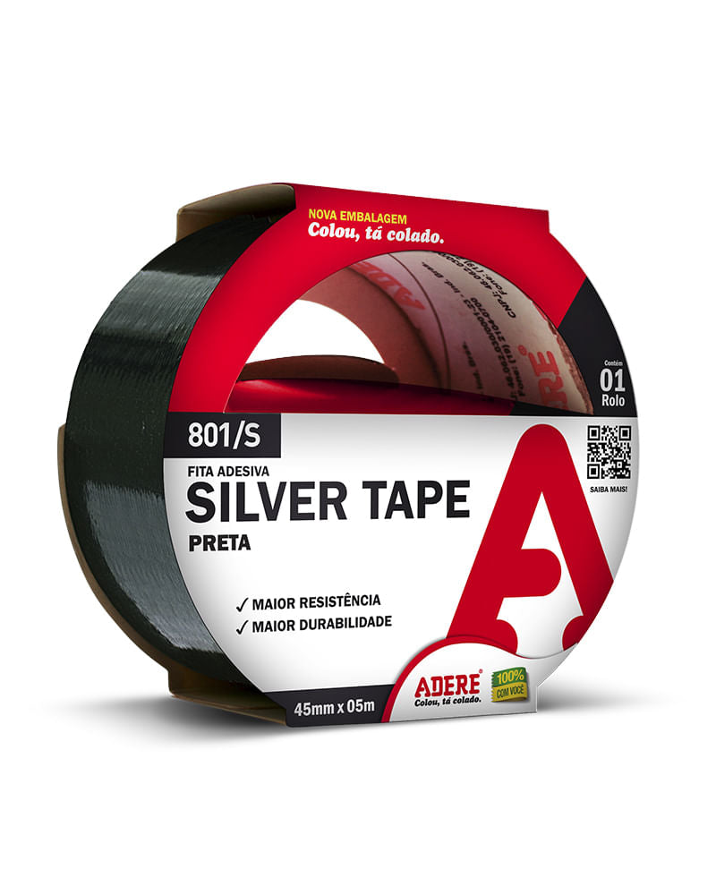 Fita Multiuso Silver Tape Preta - Cód. 801s 45mm X 05m