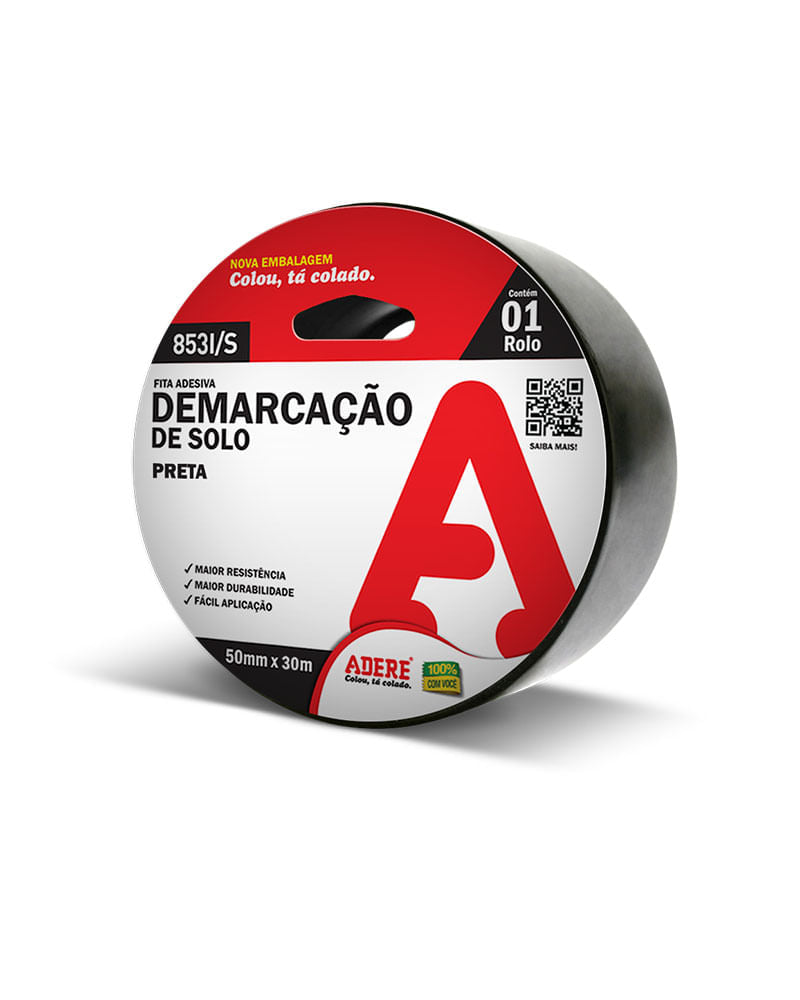 Fita Adesiva Demarcação De Solo Preta - Cód. 853i/S 50mm X 30m