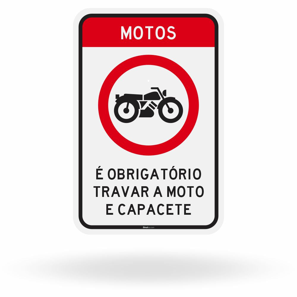 Placa Estacionamento de Motos - Obrigatório Travar Moto e Capacete