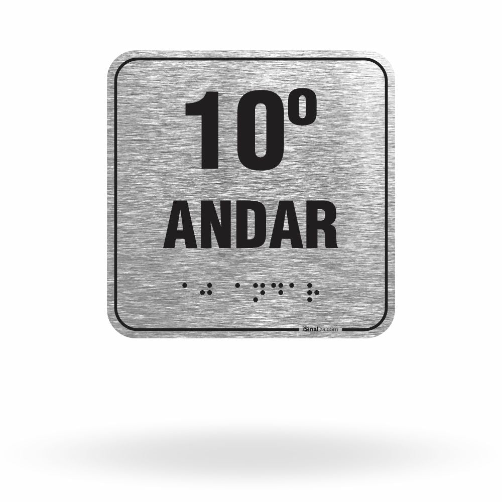 Placa de Sinalização "10º Andar" com Braille e Relevo