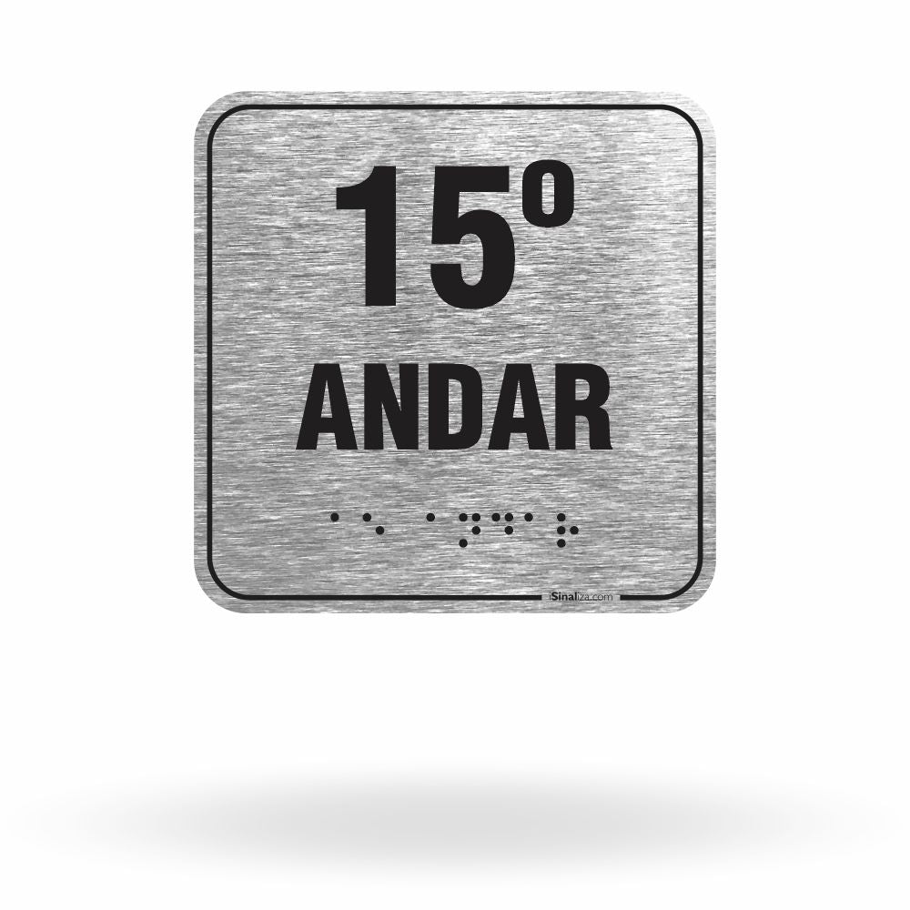 Placa de Sinalização "15º Andar" com Braille e Relevo