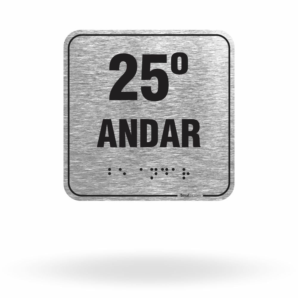 Placa de Sinalização "25º Andar" com Braille e Relevo