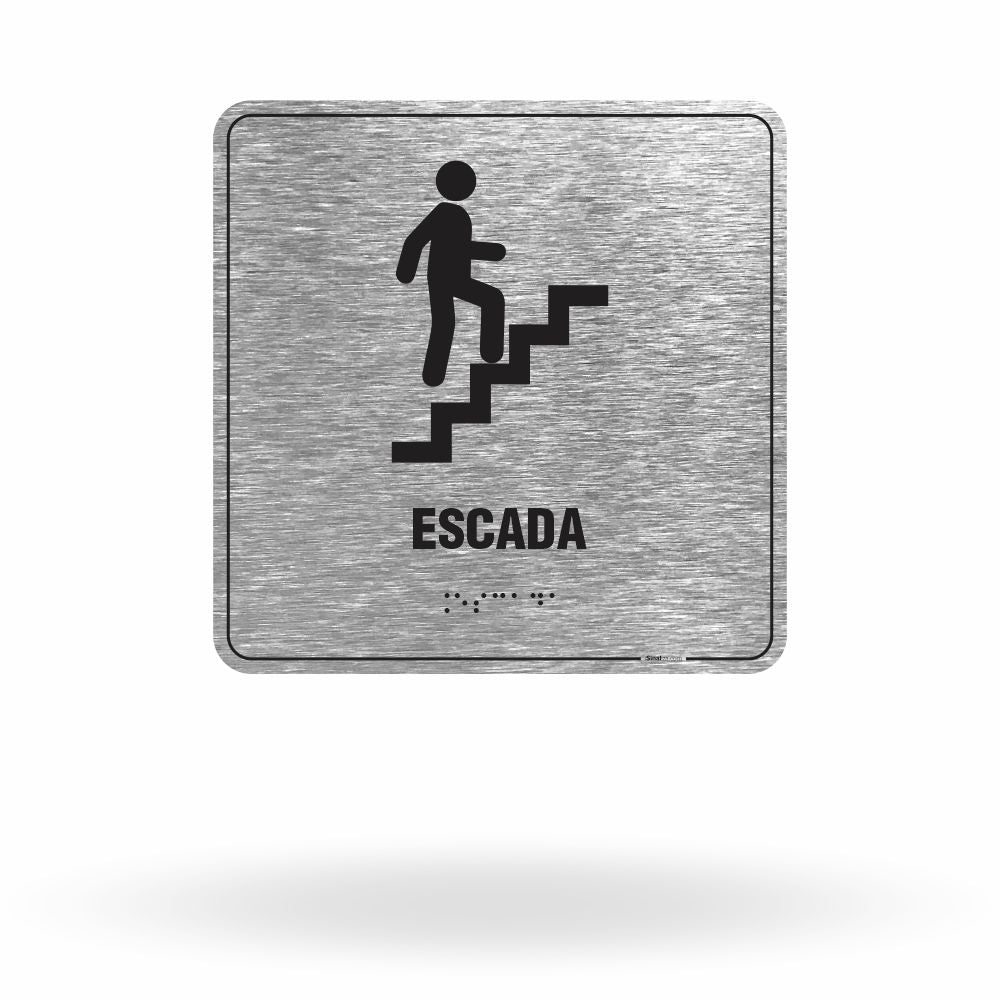 Placa de Sinalização "Subida Escada" com Braille e Relevo