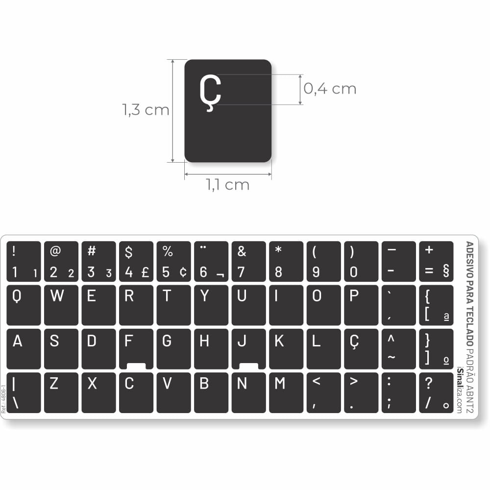 Adesivo Português Teclado Padrão ABNT2 - Cor Preto e Branco