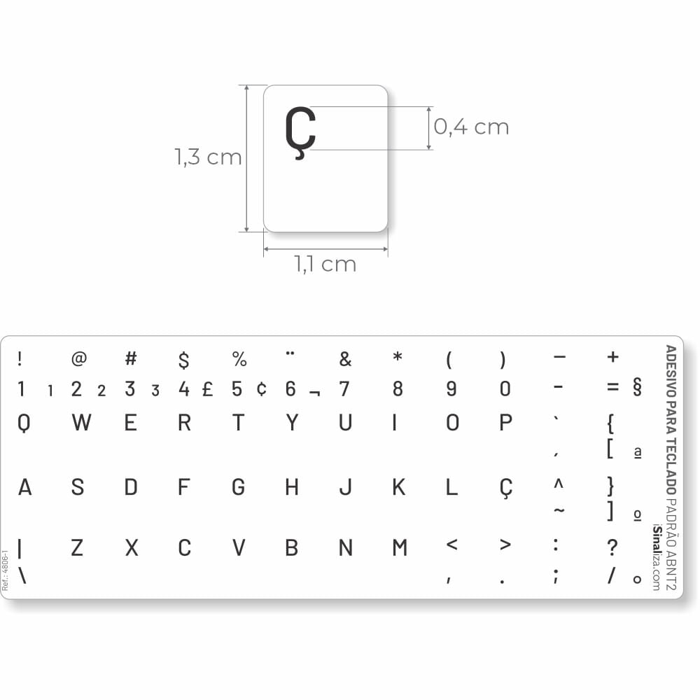 Adesivo Português Teclado Padrão ABNT2 - Cor Branco e Preto