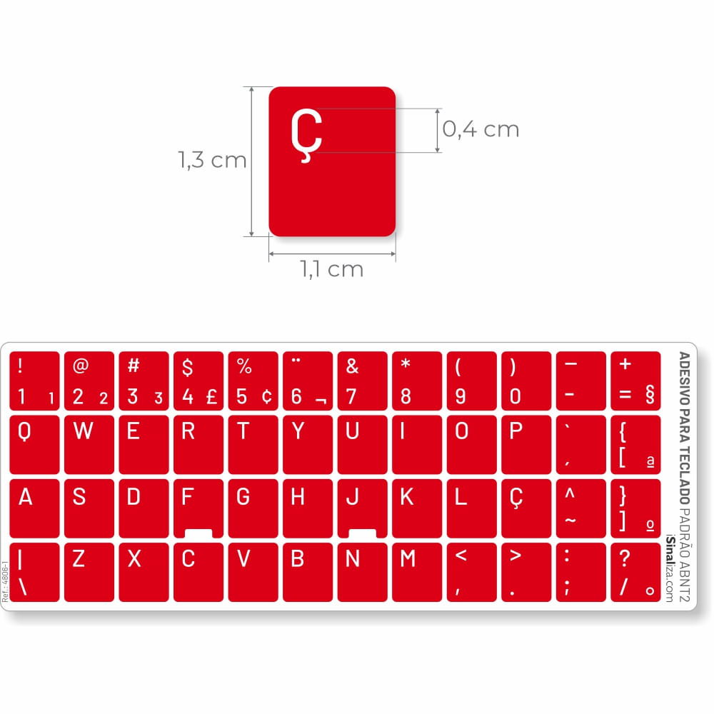 Adesivo Português Teclado Padrão ABNT2 - Cor Vermelho e Branco