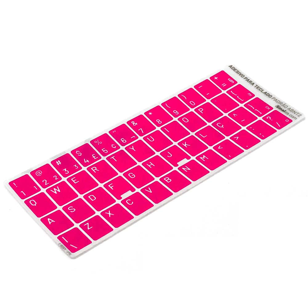 Adesivo Português Teclado Padrão ABNT2 - Cor Rosa e Branco