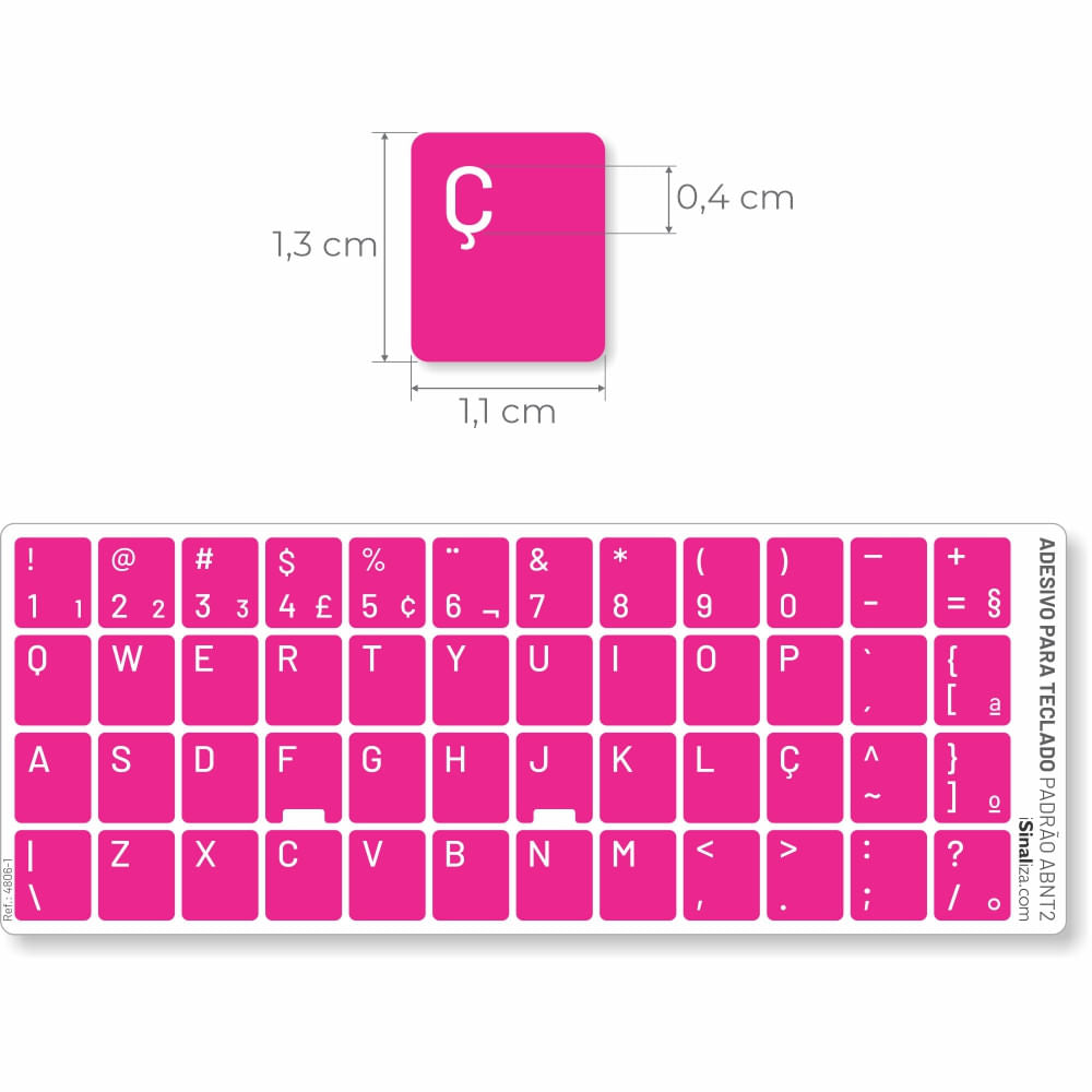 Adesivo Português Teclado Padrão ABNT2 - Cor Rosa e Branco