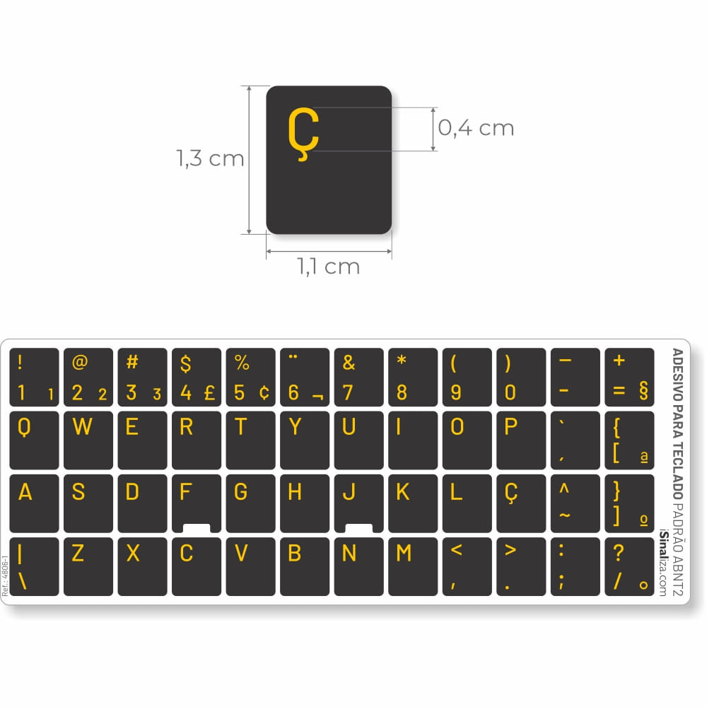 Adesivo Português Teclado Padrão ABNT2 - Cor Preto e Amarelo